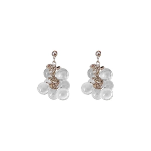 Elegant crystal grape tassel earrings with clear glass beads and silver needle finish