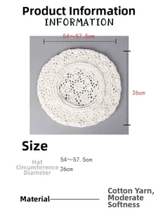 Details zur weißen Häkelbaskenmütze mit Größe 54-57,5 cm und weichem Baumwollgewebe