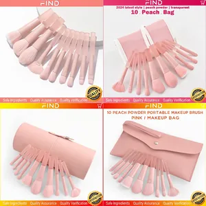 10pcs peach pink makeup brush set with soft bristles and frosted handles in storage bag