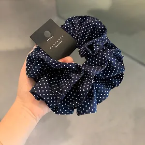 Marineblauer doppellagiger Polka-Dot-Haargummi im koreanischen Retro-Design