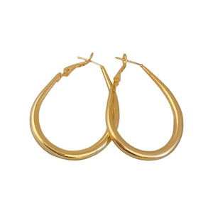 Polished gold teardrop oval hoop earrings for women with a minimalist aesthetic style