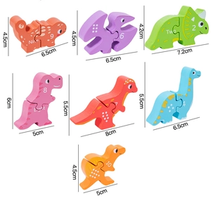 Detailed size view of wooden dinosaur puzzle pieces with numbers for early learning