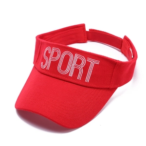 Red sun visor hat for women with SPORT embroidery and breathable open top design