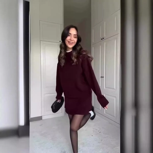 Maglione In Maglia E Minigonna Da Donna Completo Casual Tinta Unita Maniche Lunghe