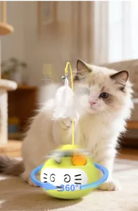 Interactive tumbler cat toy with rotating feather wand and built-in catnip ball
