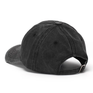Charcoal grey washed baseball cap with letter embroidery and adjustable metal buckle