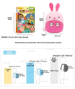 Size chart showing dimensions for cute plush animal backpack for kids and toddlers