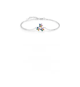 Detail of S925 sterling silver bracelet with colorful cubic zirconia flower charms