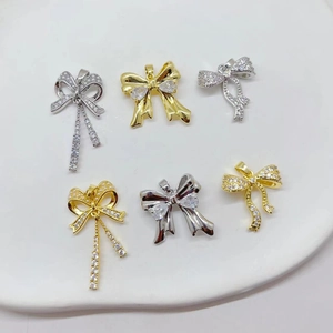 Bowknot Pendant Micro Pave Zirconia Copper Ribbon Charms With Artificial Pearl Tassel For DIY Jewelry Making Necklaces Accessories