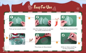 Step-by-step tutorial for DIY Christmas acrylic ornaments with ribbon and marker