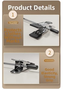Detail showing strong metal spring and black rubber protection on stainless steel pants clips