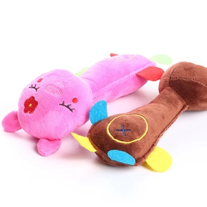 Cute pink pig and brown dumbbell shaped plush squeaky dog chew toys set for pets
