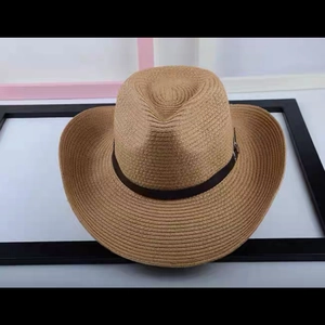 Classic men straw cowboy hat in natural brown with stylish leather buckle band detail