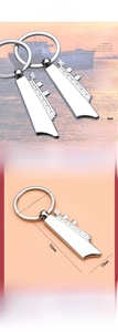 Detail view of a 56mm silver zinc alloy cruise ship keychain with dimensions and 20g weight