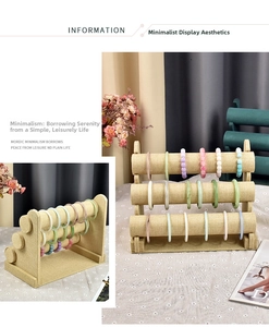 Three-tier beige velvet jewelry stand for showcasing bracelets and watches in detail