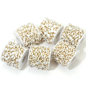 6 rolls of gold stainless steel bead chain with white shell stones for DIY jewelry making