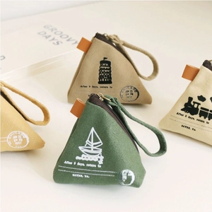 Porte-monnaie Vintage En Toile Triangulaire Imprimé Timbre Poste Rétro Mini Portefeuille À Fermeture Éclair Petite Pochette