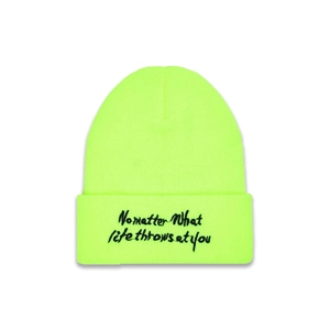 Knit Beanie Hat Neon Yellow Acrylic Ribbed Warm Winter Autumn Slogan Embroidery For Men Women Trendy