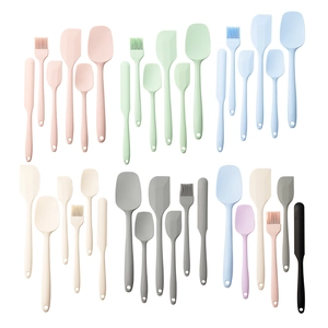 6-piece colorful silicone baking spatula set with brush on a clean white background