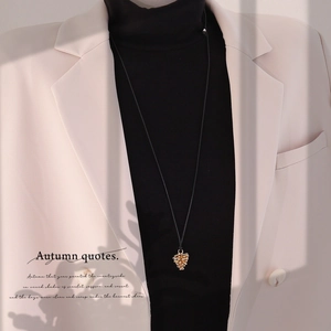 Pinecone Pendant Necklace Long Adjustable Black Rope Alloy Metal Autumn Winter Sweater Chain For Women