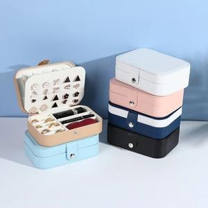 Portable Double Layer PU Leather Jewelry Box For Women Girls Travel Storage Case For Earrings Rings Necklaces Organizer Box