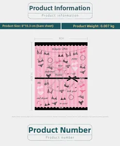 Detail view of 5D pink lingerie style nail art stickers with dimensions and weight info