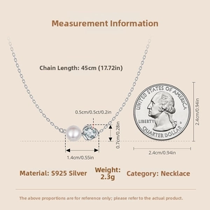 Mesure détaillée de la taille du collier rose en argent 925 avec perle et moissanite
