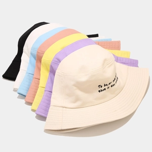 Multi-color cotton bucket hats with Shakespeare quote embroidery in various trendy colors