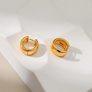 Minimalist 18K gold plated brass thick hoop earrings with polished smooth surface