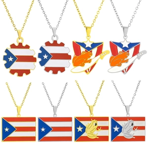 Colliers vintage drapeau de Porto Rico et grenouille Coqui en acier or et argent