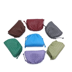Woven leather clutch bag details, showing multiple vibrant colors for daily fashion styling.