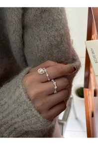 Details von S925 Silberringen Set mit Perlenanhänger und gewelltem strukturiertem Band