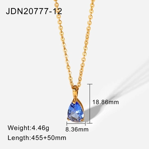 Detail view of water-drop blue zircon pendant with 18K gold plated dimensions and weight