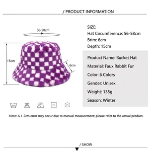 Winter plaid bucket hat size guide with dimensions for outdoor warm fisherman cap