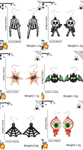 Detailed size chart for Halloween earrings featuring spider web and skeleton hand charms