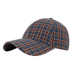 Klassische britische Baseballkappe mit blau-orangefarbenem Karomuster für Damen im Retro-Stil