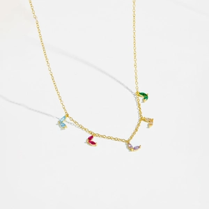 S925 Sterling silver leaf necklace with five colorful butterfly zircon pendants