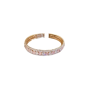 Bracelet jonc ajustable en or rose avec double rangée de zircons roses et blancs