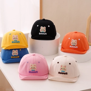 Cute cotton baby sun hats with rabbit embroidery in six colors and soft peak design