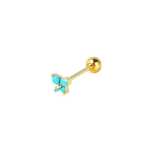 Golden butterfly cartilage stud with turquoise beads and screw ball back closure
