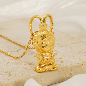 3D Mythical Monkey Hero Pendant Necklace Stainless Steel 18K Gold Plated Hip Hop Style Creative Legendary Character Jewelry