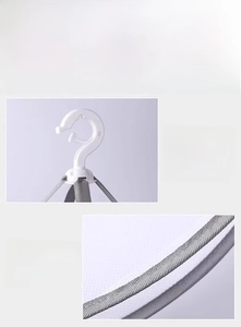 Detail of windproof 360 degree rotating hook and reinforced edging on the drying net