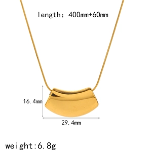Minimalist 18k gold plated stainless steel snake chain with curved bar pendant