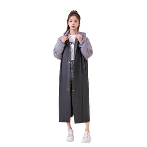 Thick hooded EVA raincoat featuring stylish grey color blocking and snap button closure