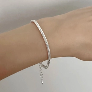 Minimalist 925 sterling silver thick snake chain bracelet with adjustable extender link