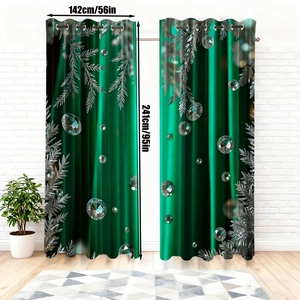 Grommet curtains in green with pine branch print, size 142x241cm per panel macro detail