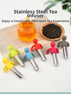 Creative tea infuser with colorful silicone humanoid handles and stainless steel mesh filter