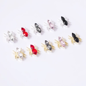 Spider shaped nail art charms with colorful rhinestones in gold and silver alloy bases
