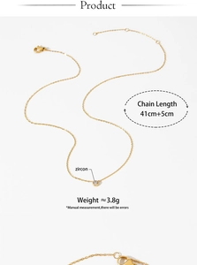 Detailed size chart of gold necklace with zircon pendant and 41cm+5cm chain length info
