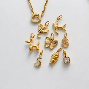 Gold stainless steel DIY necklace set with swallow elephant and butterfly pendants